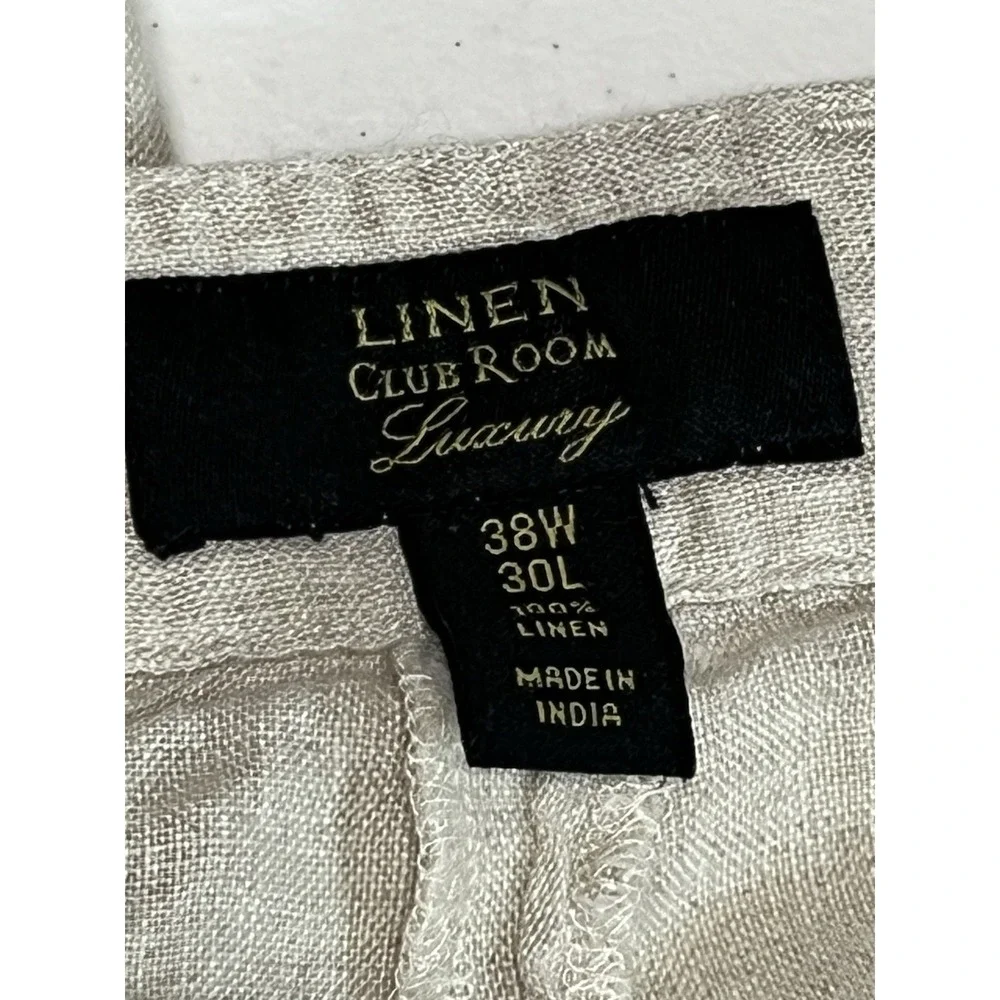 Club Room Luxury 100% Linen Men's 38x30 Flat Front Pants Beige Resort Vacation